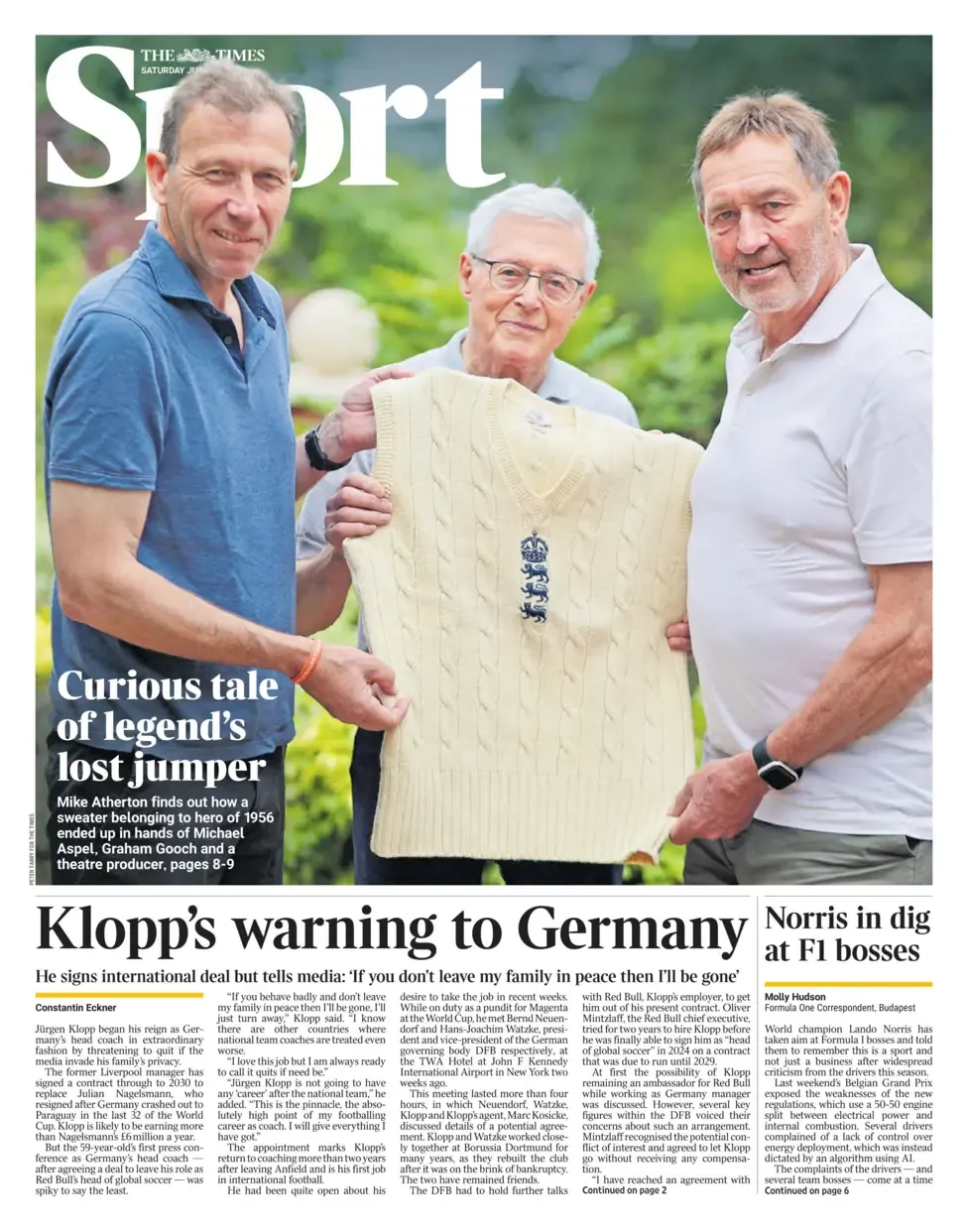 Back page of the Times on 25 July 2026