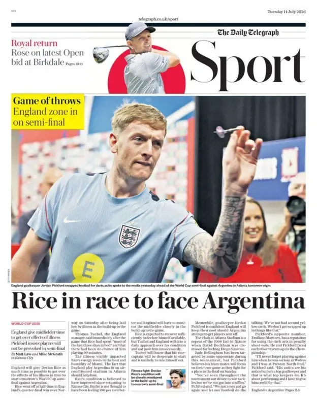 Back page of the Daily Telegraph on 14 July 2026